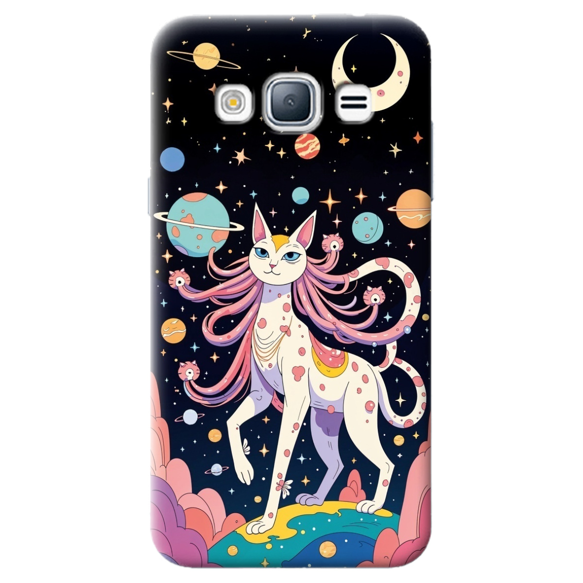 Чехол для Samsung Galaxy J3 2016 прозрачный Cosmic Cat - фото 1 - Чехлы для телефонов