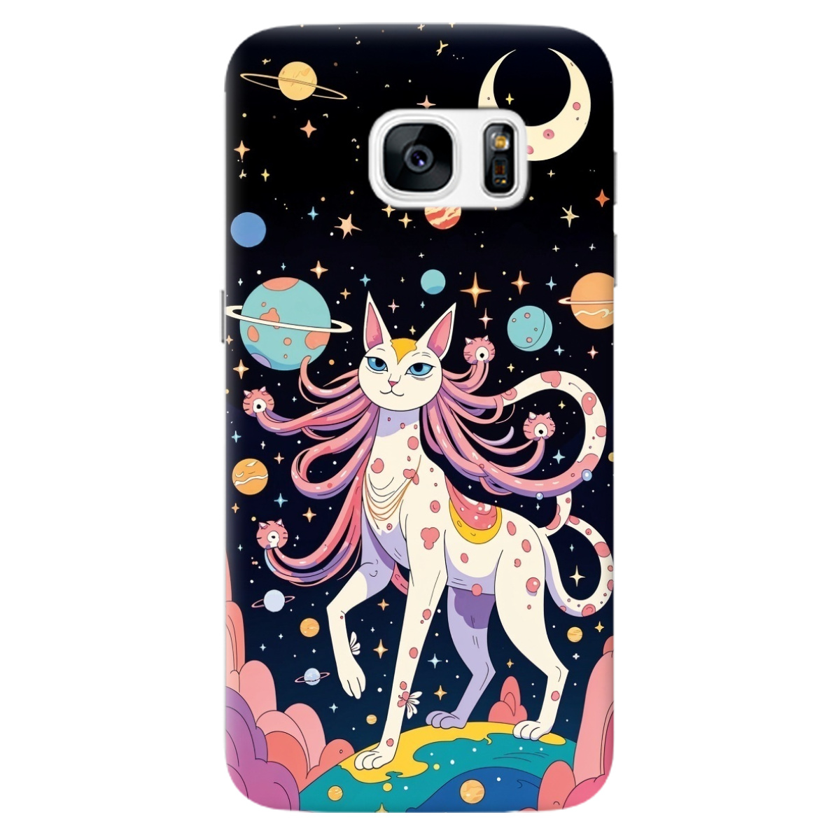 Чехол для Samsung Galaxy S7 прозрачный Cosmic Cat - фото 1 - Чехлы для телефонов