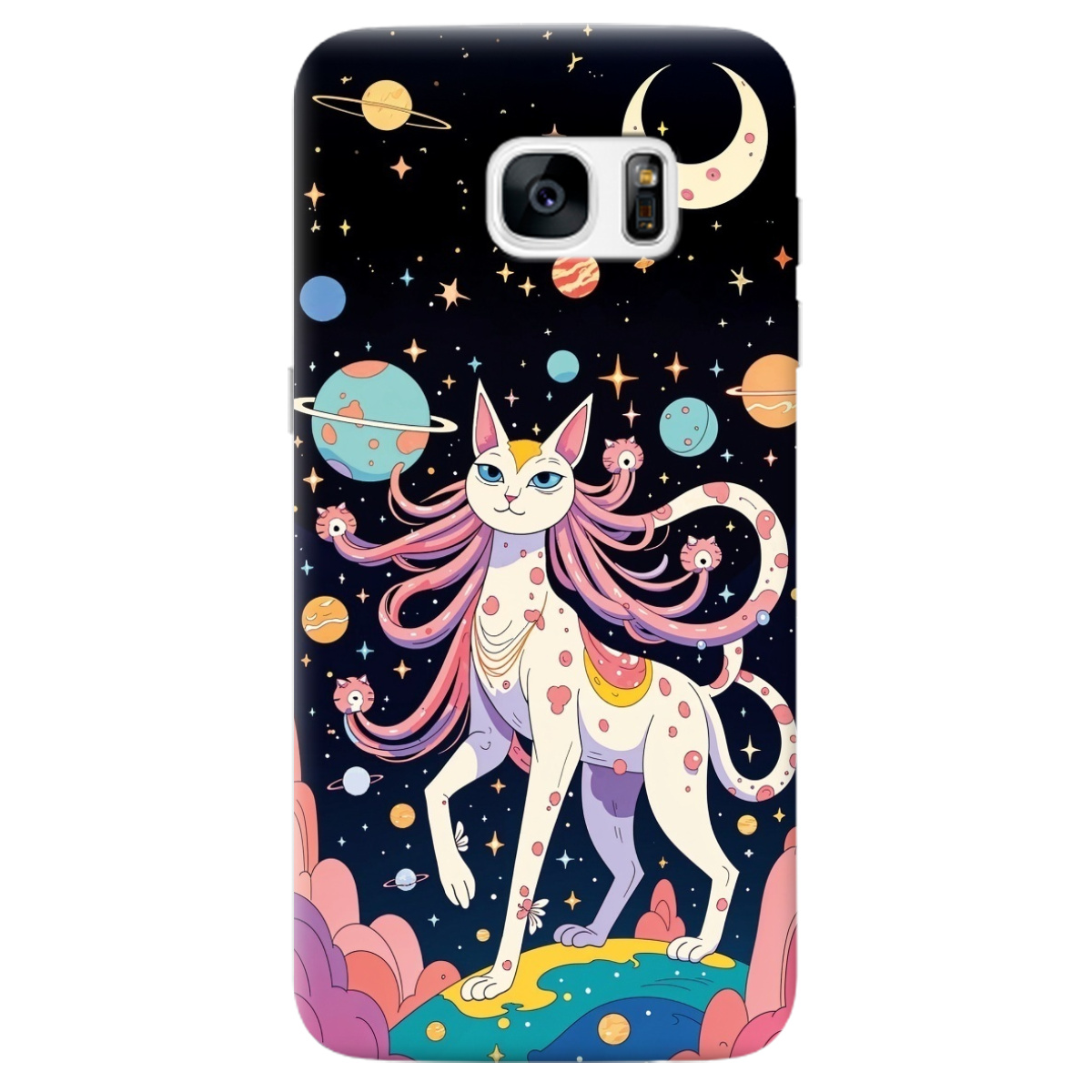 Чехол для Samsung Galaxy S7 Edge прозрачный Cosmic Cat - фото 1 Чехол для Samsung Galaxy S7 Edge прозрачный Cosmic Cat - фото 1 - Чехлы для телефонов