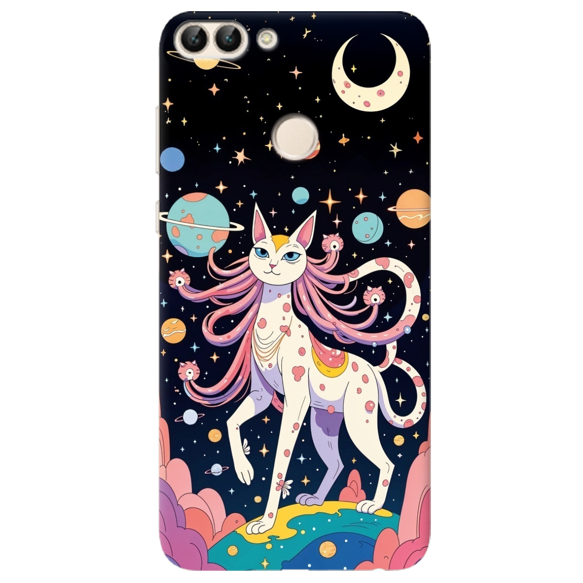 Чехол для Huawei P Smart прозрачный Cosmic Cat - фото 1 Чехол для Huawei P Smart прозрачный Cosmic Cat - фото 1 - Чехлы для телефонов