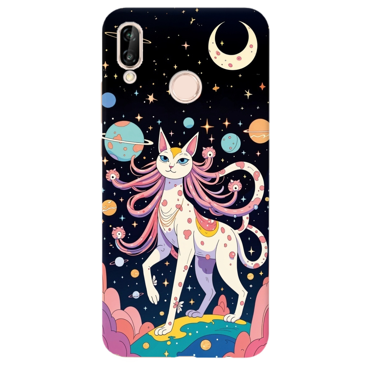 Чохол для Huawei P20 Lite прозорий Cosmic Cat - фото 1 - Чохли для телефонів