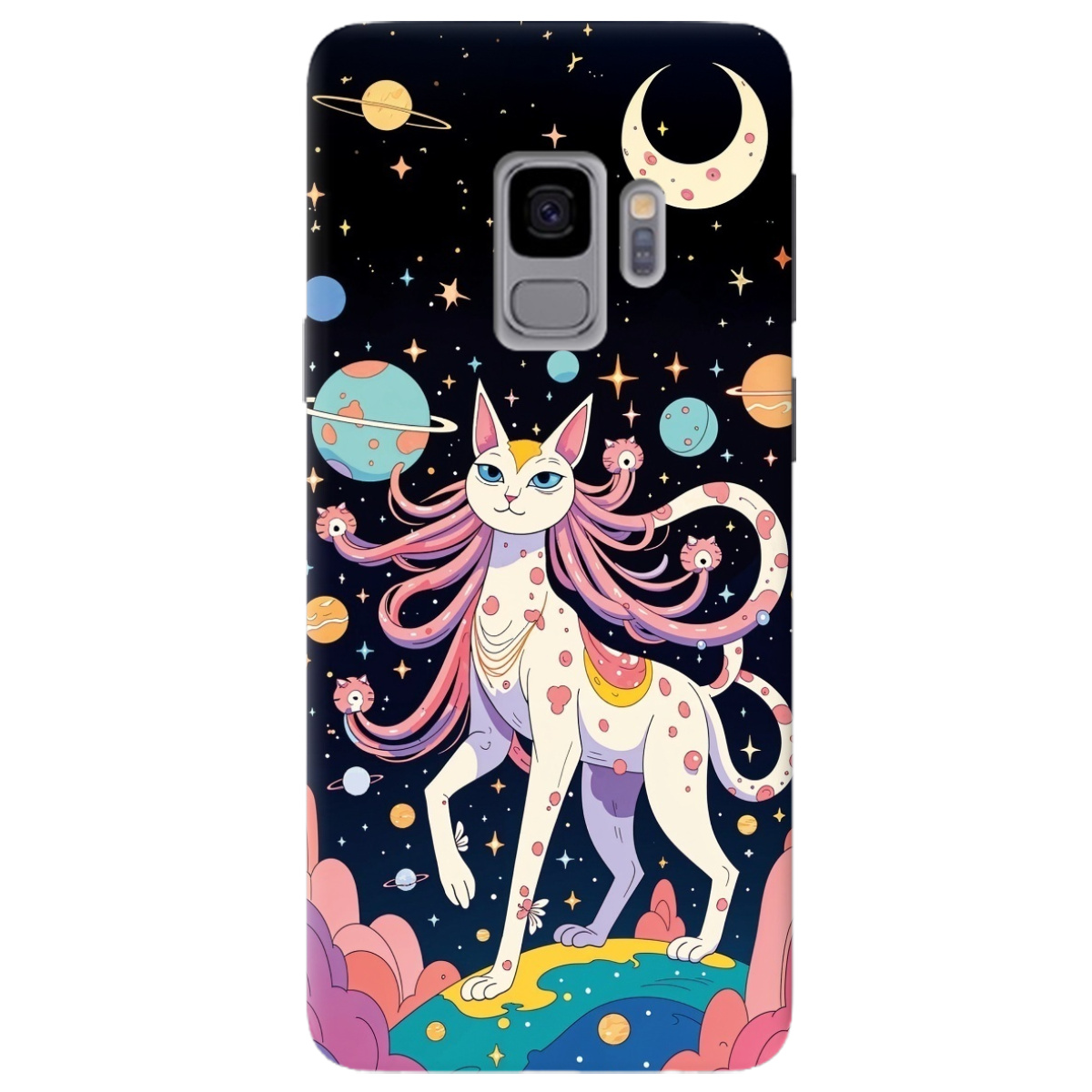 Чохол для Samsung Galaxy S9 прозорий Cosmic Cat - фото 1 Чохол для Samsung Galaxy S9 прозорий Cosmic Cat - фото 1 - Чохли для телефонів