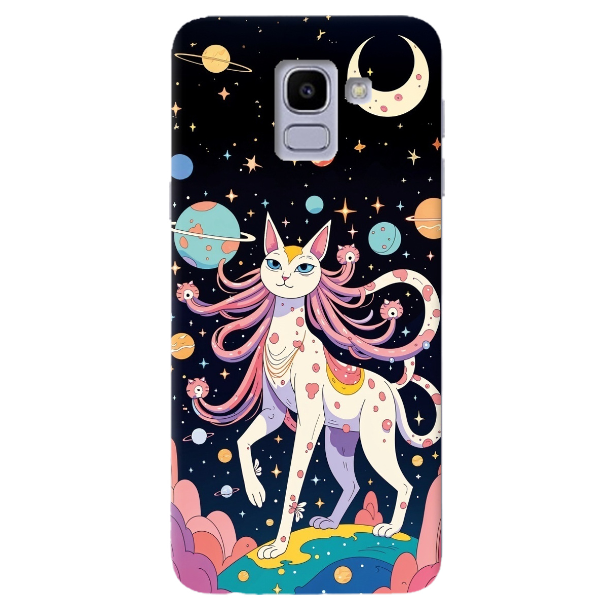 Чехол для Samsung Galaxy J6 2018 прозрачный Cosmic Cat - фото 1 - Чехлы для телефонов