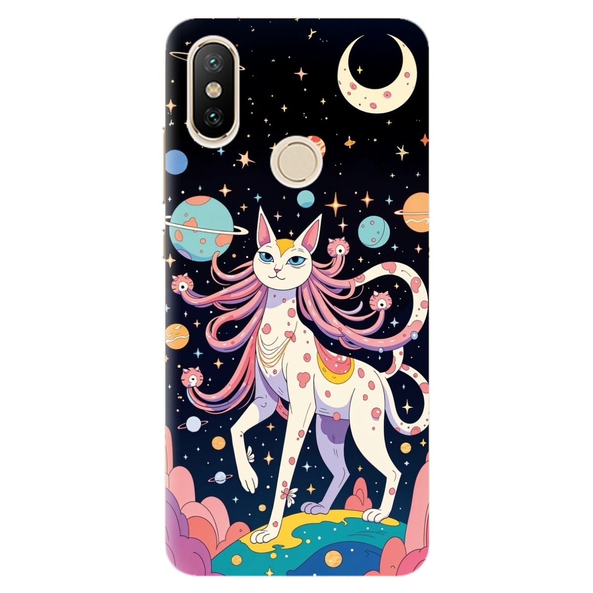 Чехол для Xiaomi Mi A2 Lite прозрачный Cosmic Cat - фото 1 - Чехлы для телефонов