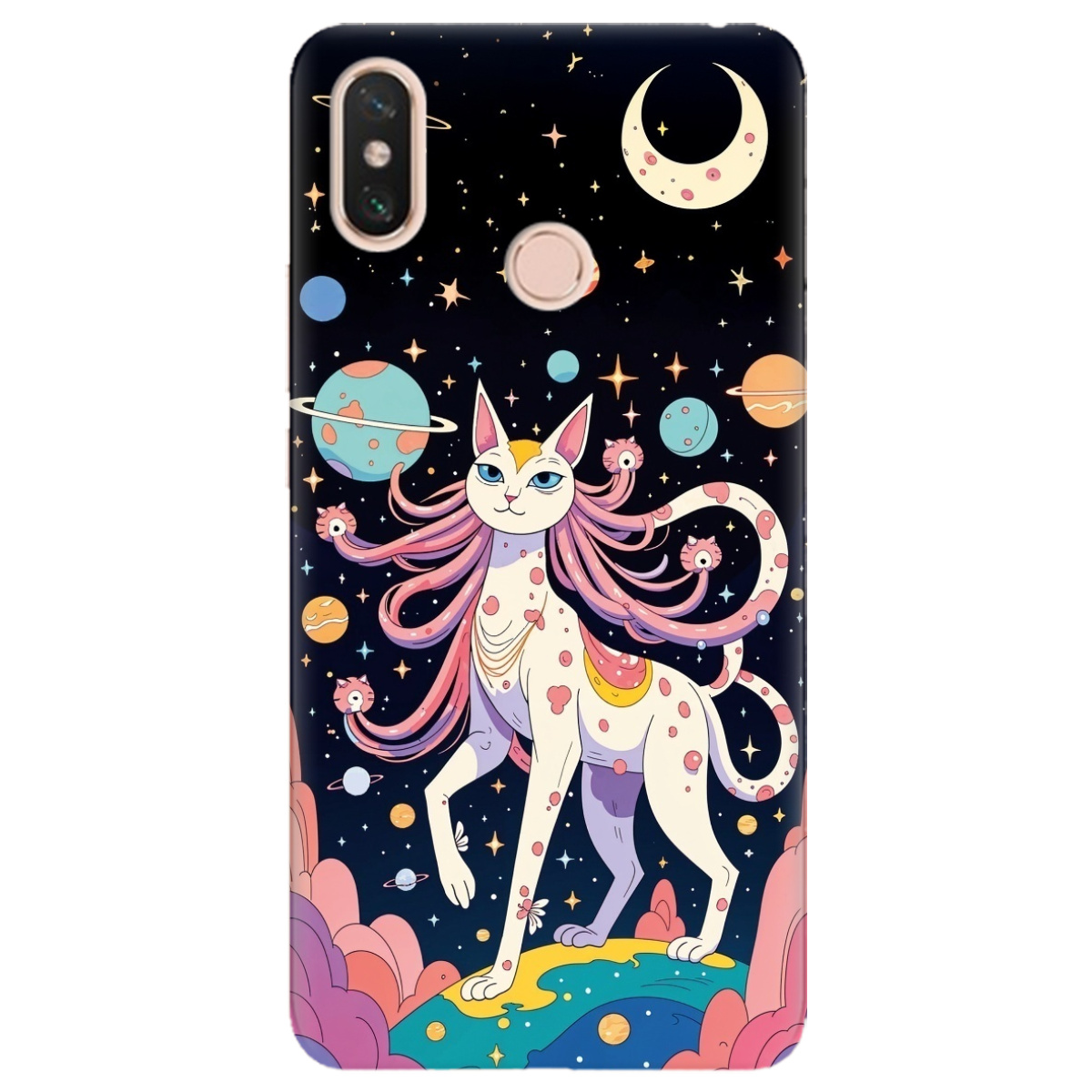 Чехол для Xiaomi Mi Max 3 прозрачный Cosmic Cat - фото 1 Чехол для Xiaomi Mi Max 3 прозрачный Cosmic Cat - фото 1 - Чехлы для телефонов