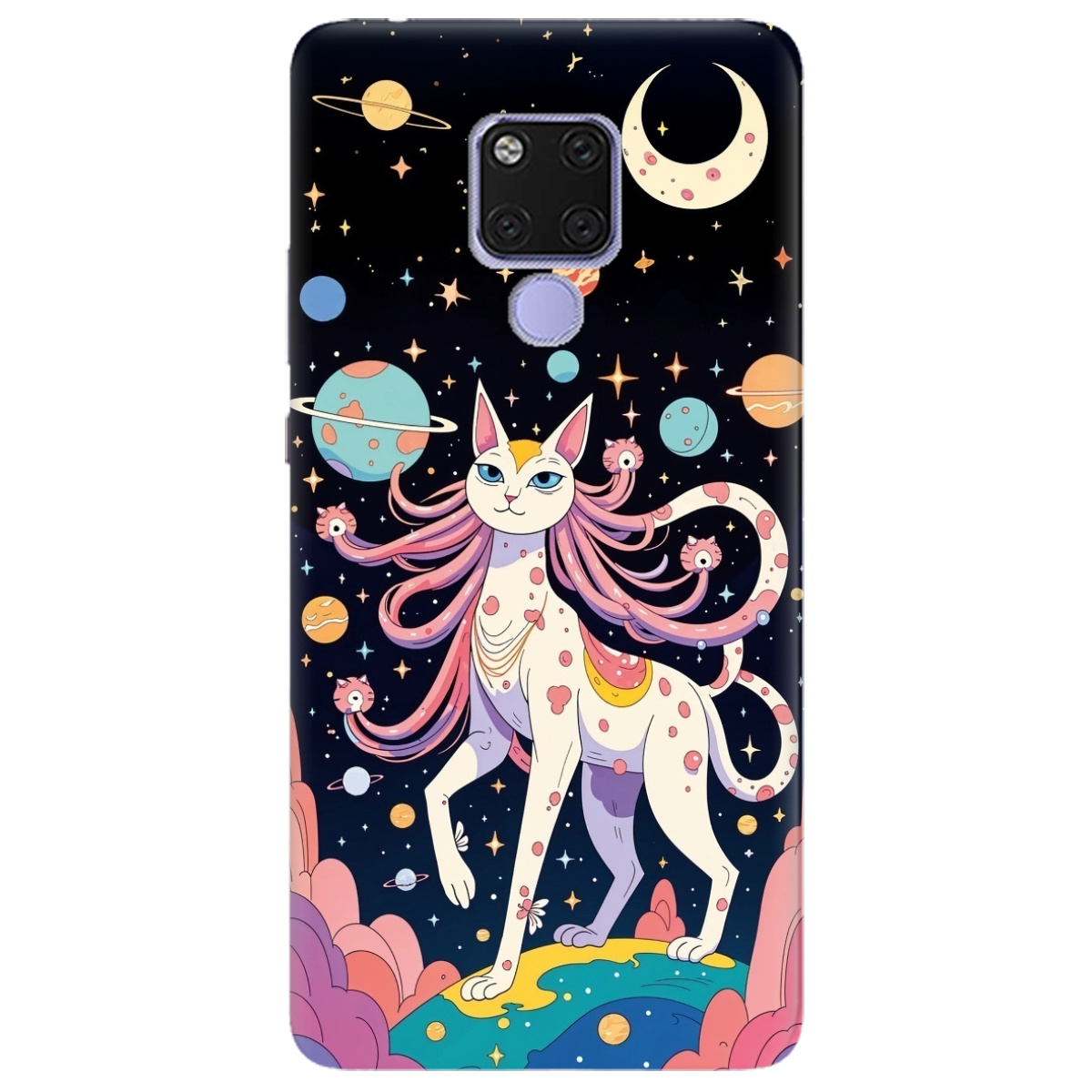 Чехол для Huawei Mate 20 прозрачный Cosmic Cat - фото 1 - Чехлы для телефонов