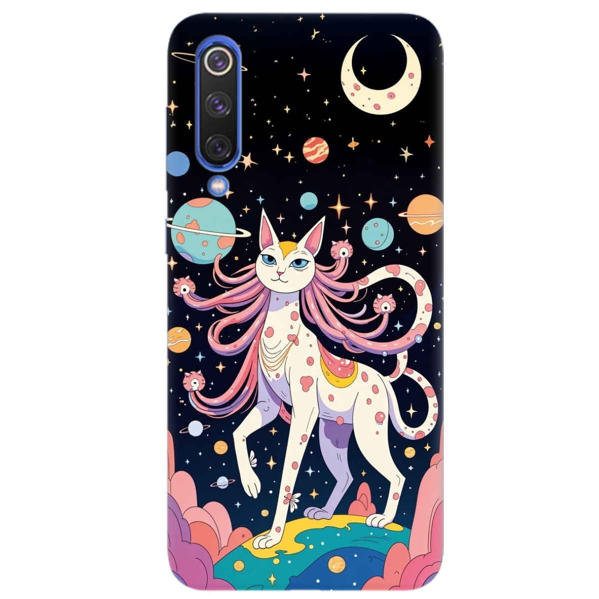Чохол для Xiaomi Mi 9 прозорий Cosmic Cat - фото 1 - Чохли для телефонів