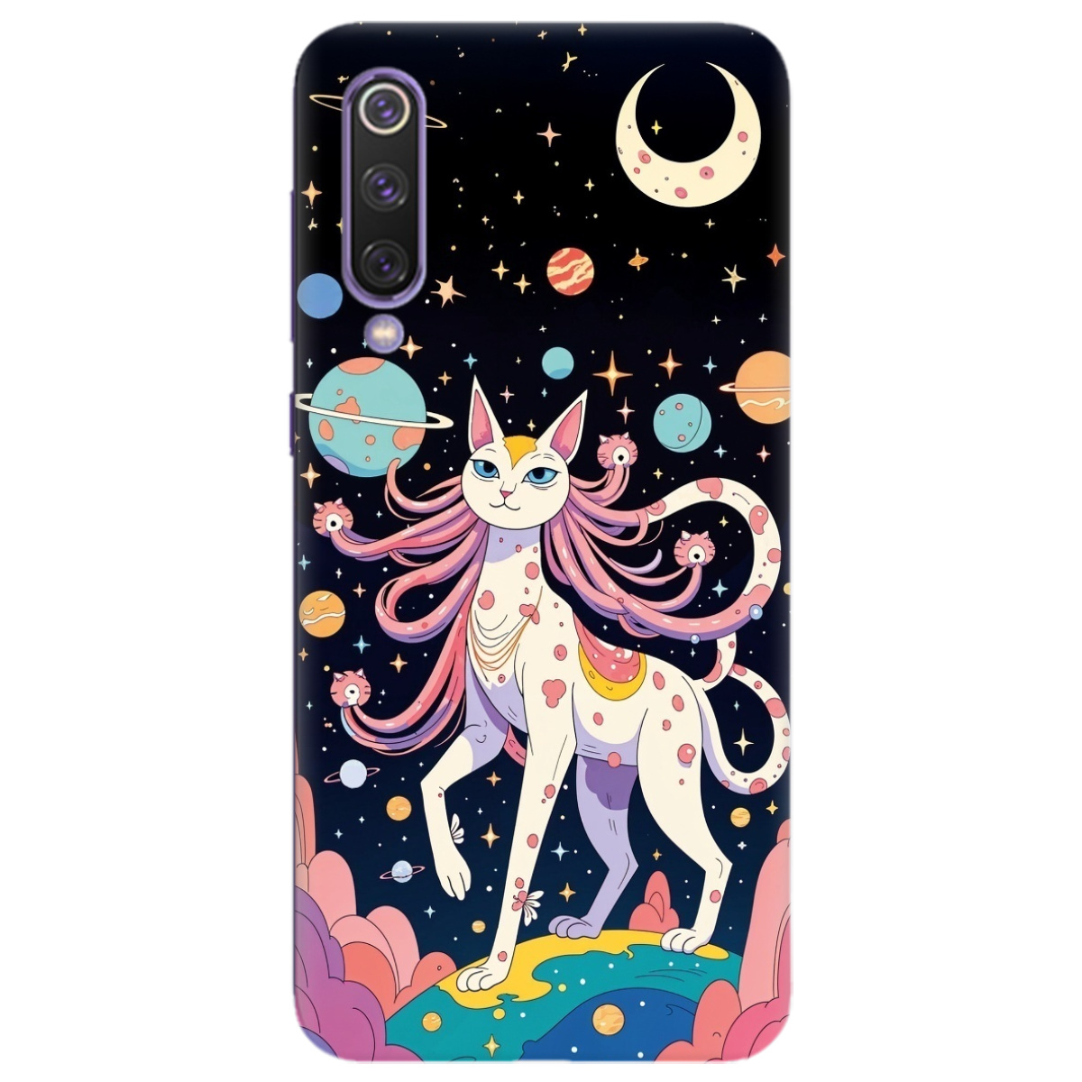 Чохол для Xiaomi Mi 9 SE прозорий Cosmic Cat - фото 1 Чохол для Xiaomi Mi 9 SE прозорий Cosmic Cat - фото 1 - Чохли для телефонів