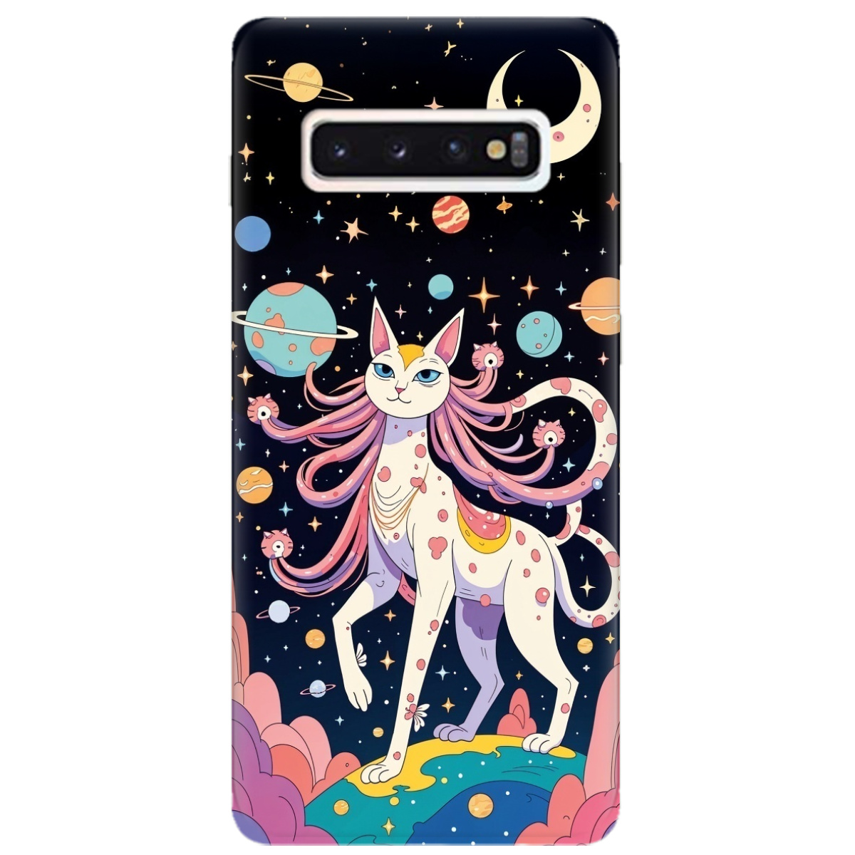 Чохол для Samsung Galaxy S10 прозорий Cosmic Cat - фото 1 Чохол для Samsung Galaxy S10 прозорий Cosmic Cat - фото 1 - Чохли для телефонів