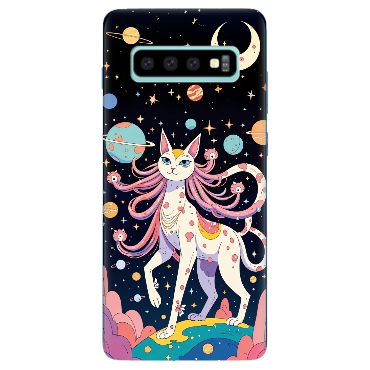 Чохол для Samsung Galaxy S10 Plus прозорий Cosmic Cat - фото 1 - Чохли для телефонів