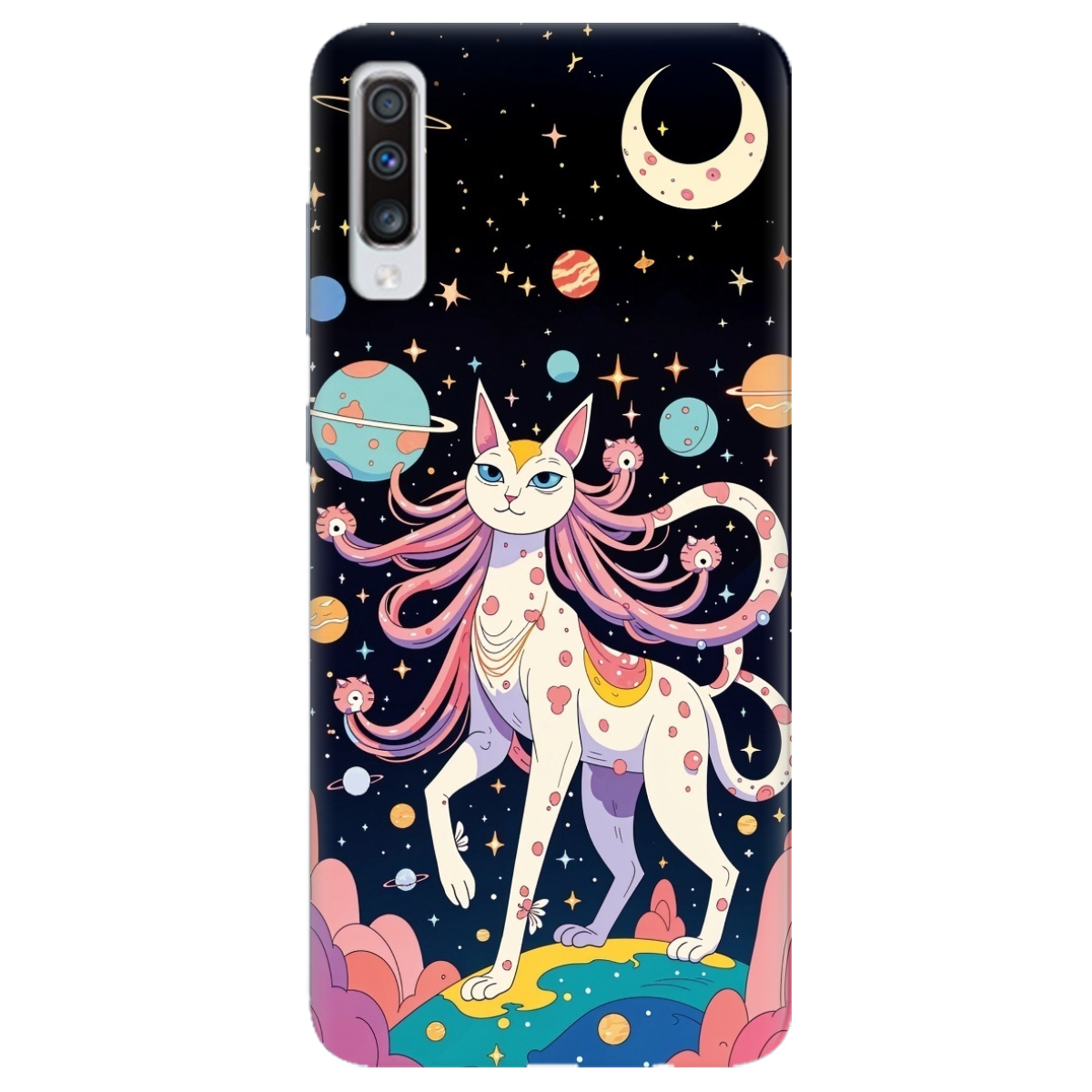Чехол для Samsung Galaxy A70 прозрачный Cosmic Cat - фото 1 - Чехлы для телефонов