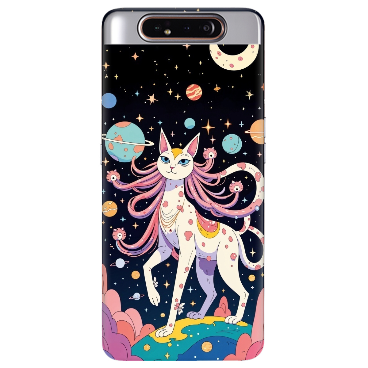 Чехол для Samsung Galaxy A80 прозрачный Cosmic Cat - фото 1 - Чехлы для телефонов