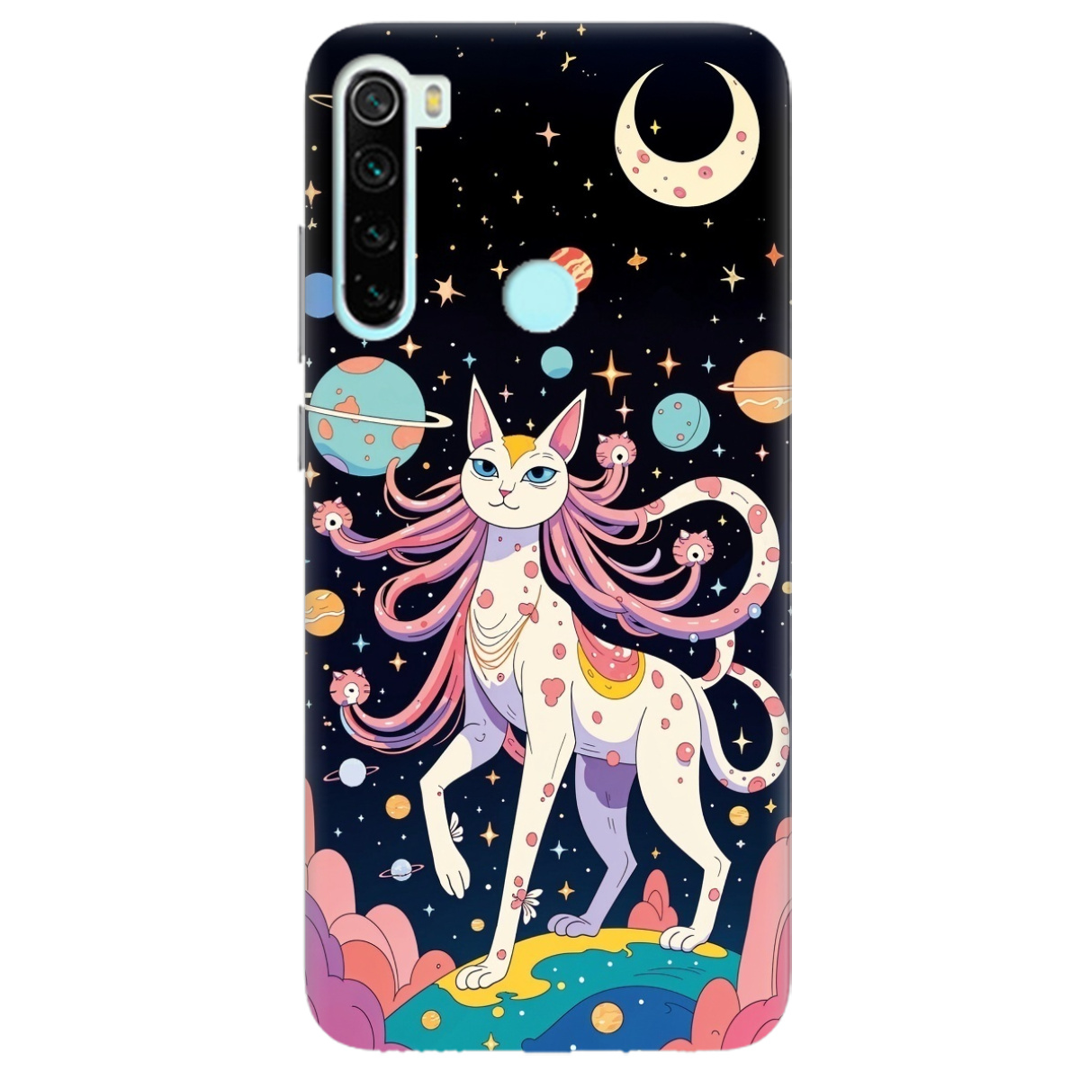 Чохол для Xiaomi Redmi Note 8 прозорий Cosmic Cat - фото 1 Чохол для Xiaomi Redmi Note 8 прозорий Cosmic Cat - фото 1 - Чохли для телефонів
