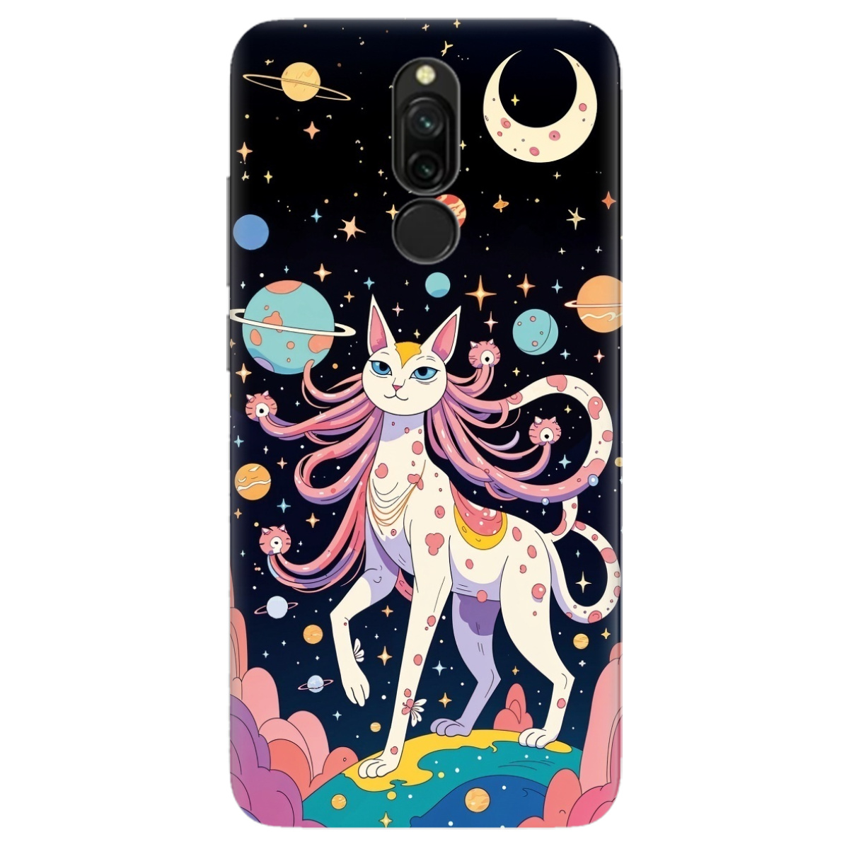 Чохол для Xiaomi Redmi 8 прозорий Cosmic Cat - фото 1 Чохол для Xiaomi Redmi 8 прозорий Cosmic Cat - фото 1 - Чохли для телефонів