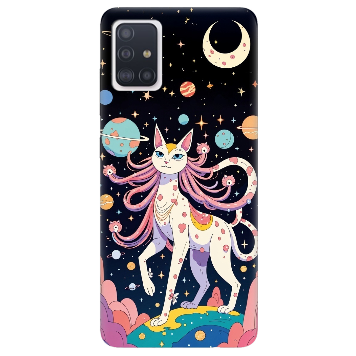 Чохол для Samsung Galaxy A71 прозорий Cosmic Cat - фото 1 Чохол для Samsung Galaxy A71 прозорий Cosmic Cat - фото 1 - Чохли для телефонів