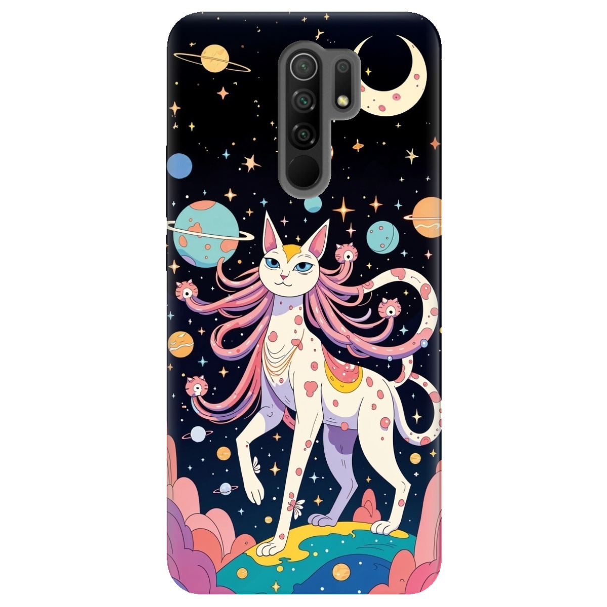 Чохол для Xiaomi Redmi 9 прозорий Cosmic Cat - фото 1 - Чохли для телефонів