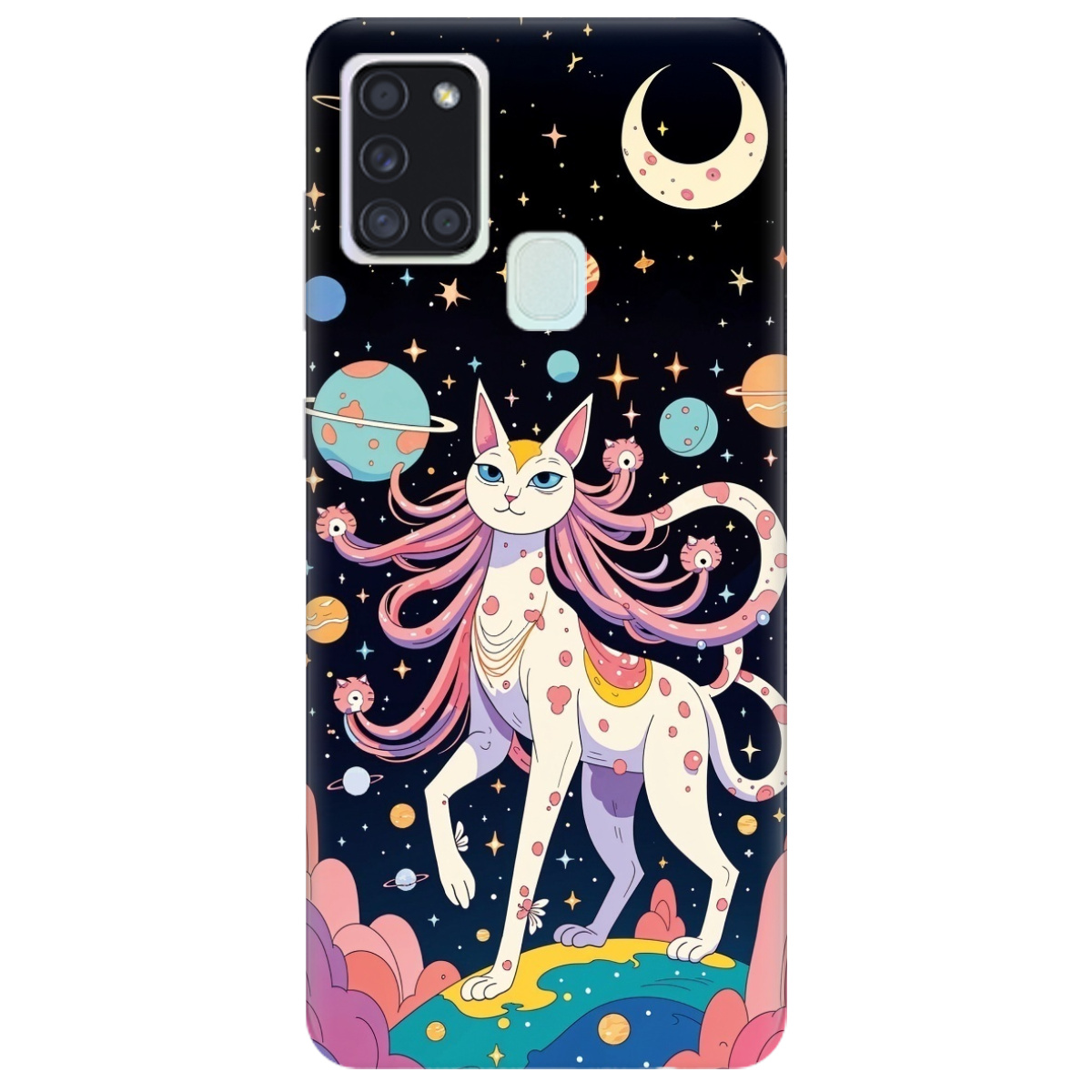 Чохол для Samsung Galaxy A21s прозорий Cosmic Cat - фото 1 - Чохли для телефонів