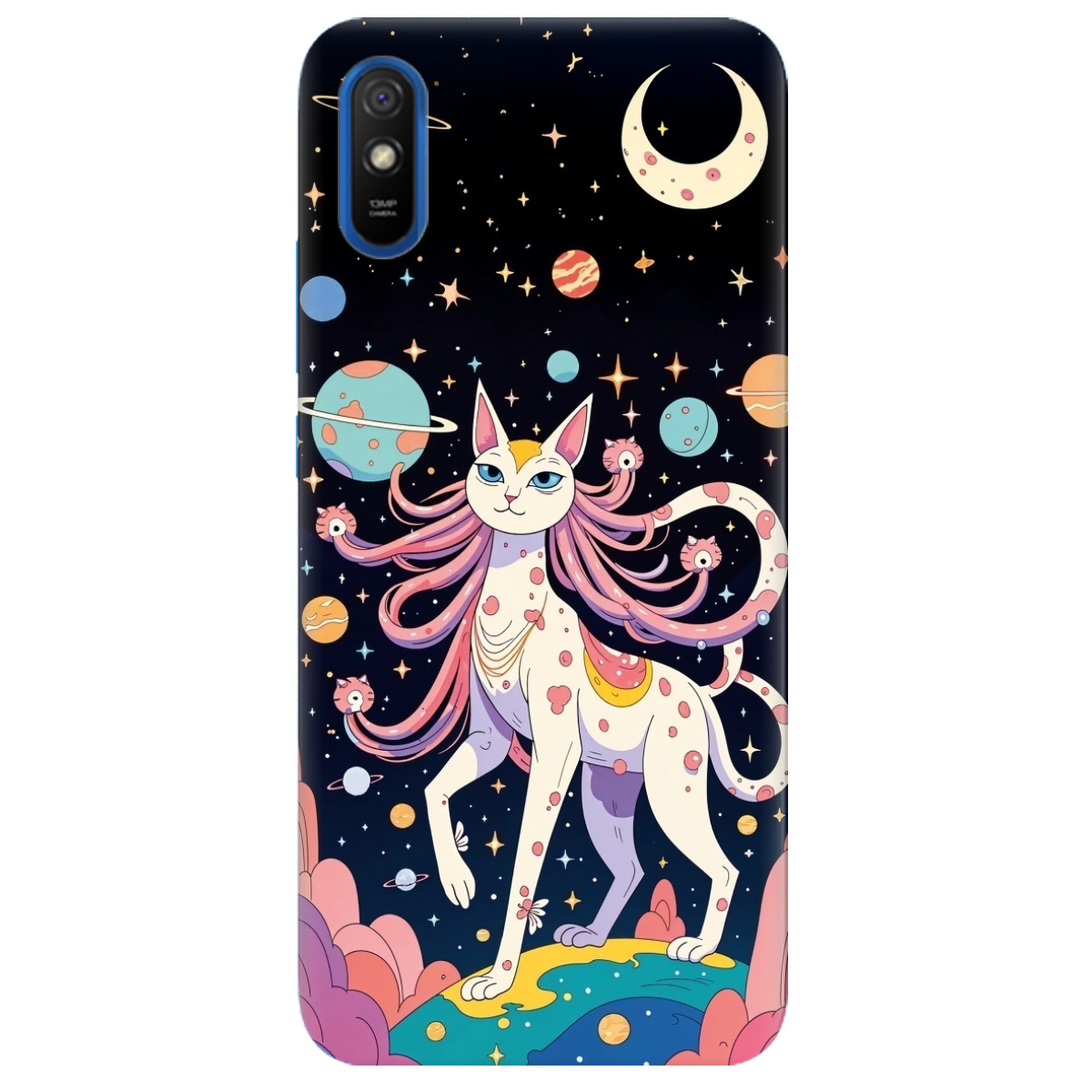 Чохол для Xiaomi Redmi 9A прозорий Cosmic Cat - фото 1 Чохол для Xiaomi Redmi 9A прозорий Cosmic Cat - фото 1 - Чохли для телефонів