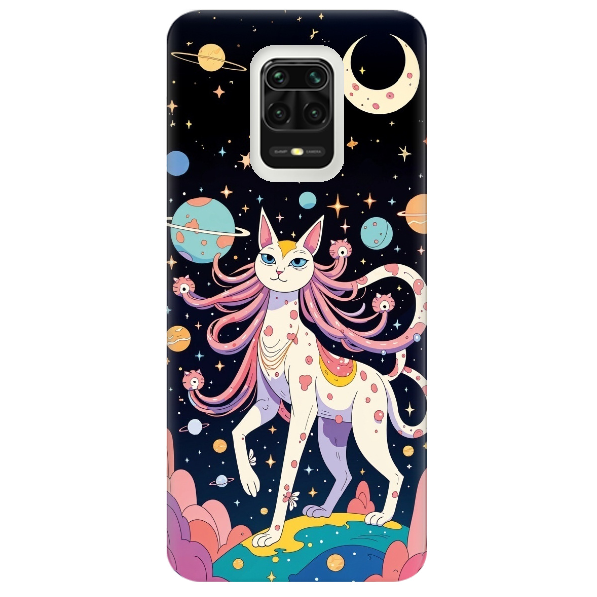 Чехол для Xiaomi Redmi Note 9 Pro прозрачный Cosmic Cat - фото 1 Чехол для Xiaomi Redmi Note 9 Pro прозрачный Cosmic Cat - фото 1 - Чехлы для телефонов