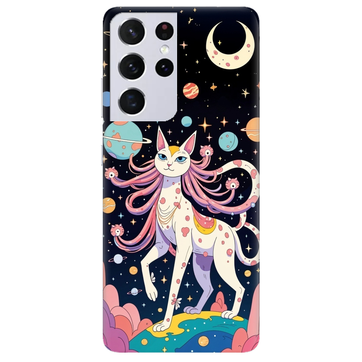 Чехол для Samsung Galaxy S21 Ultra прозрачный Cosmic Cat - фото 1 Чехол для Samsung Galaxy S21 Ultra прозрачный Cosmic Cat - фото 1 - Чехлы для телефонов