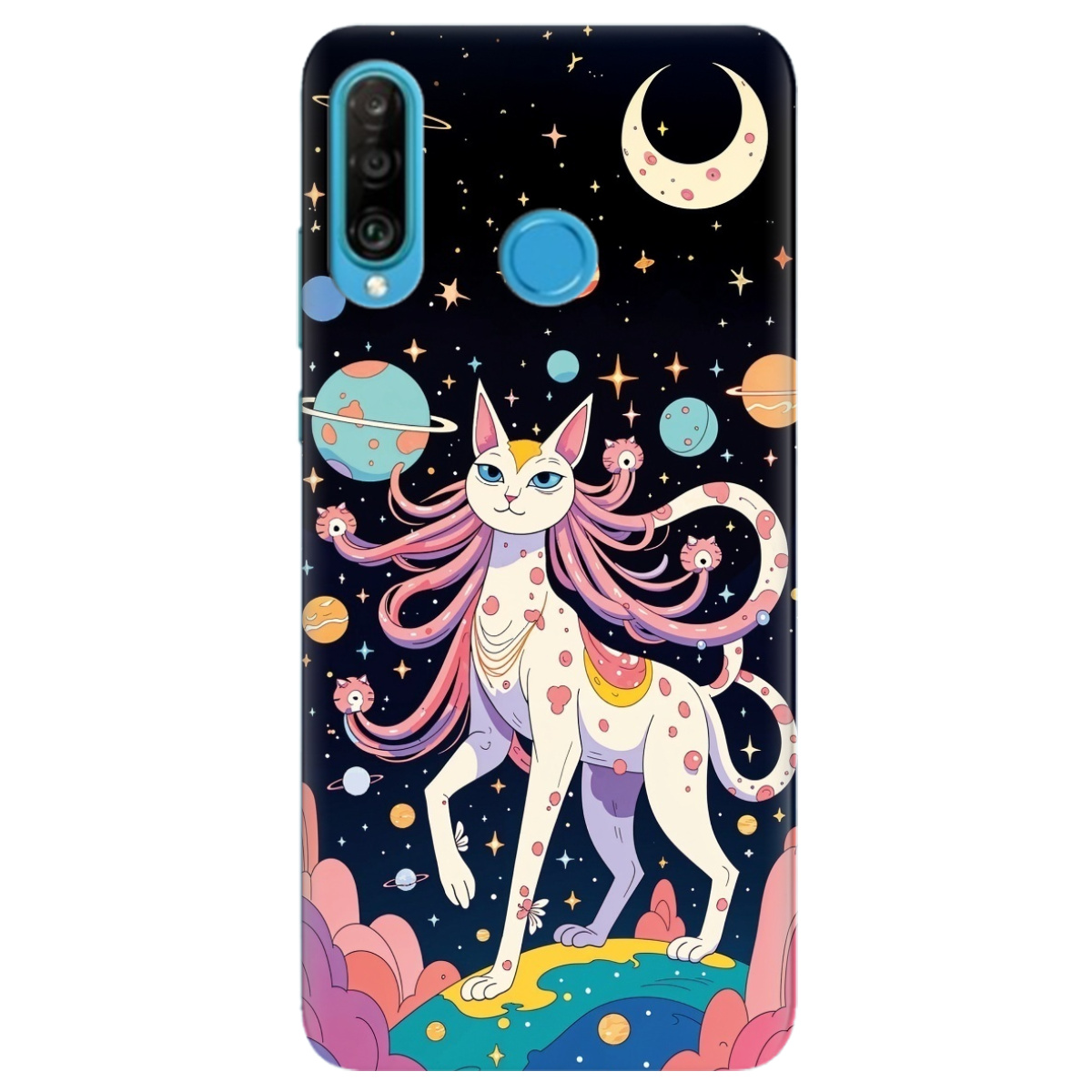 Чохол для Huawei P30 Lite прозорий Cosmic Cat - фото 1 - Чохли для телефонів
