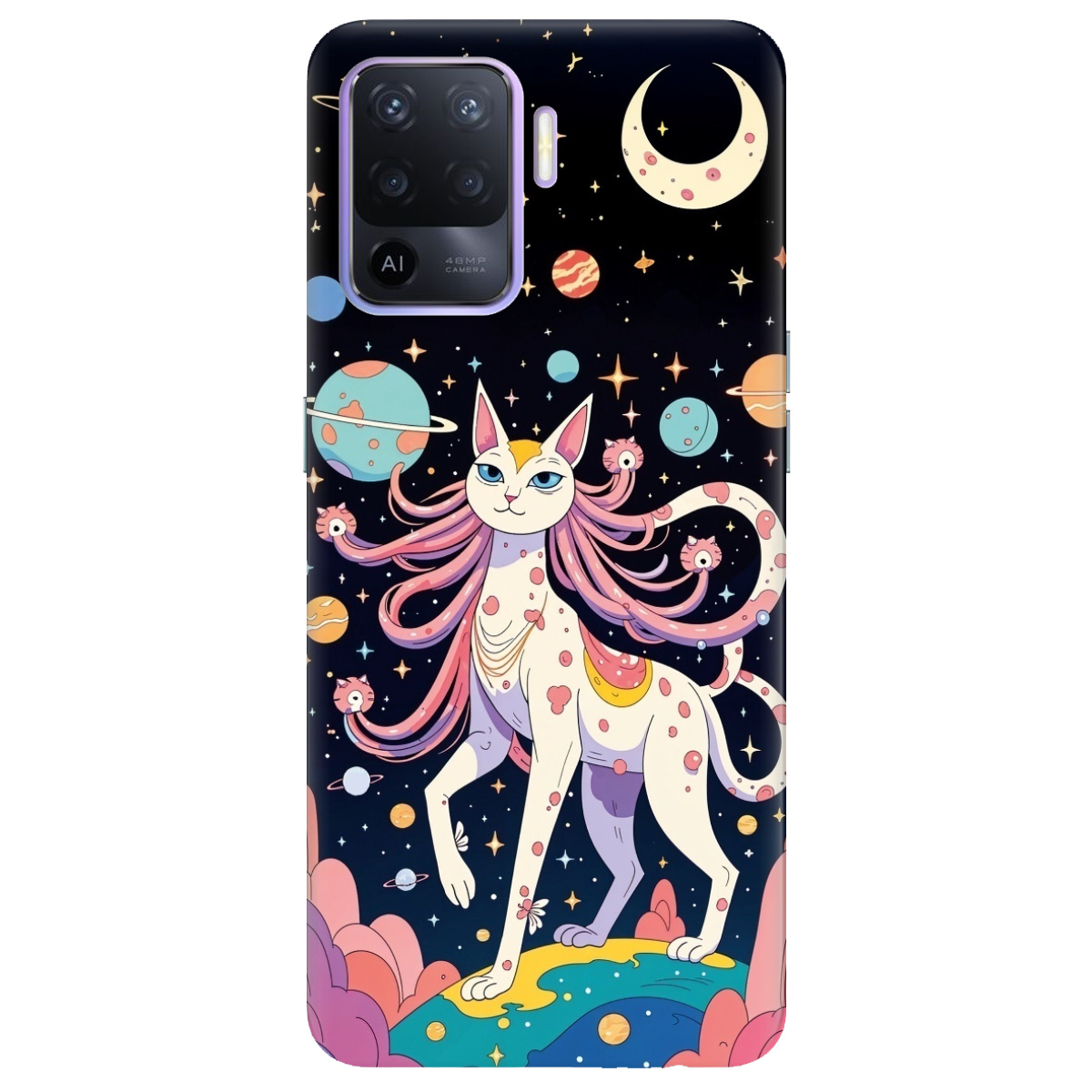 Чохол для Oppo Reno 5 Lite прозорий Cosmic Cat - фото 1 - Чохли для телефонів