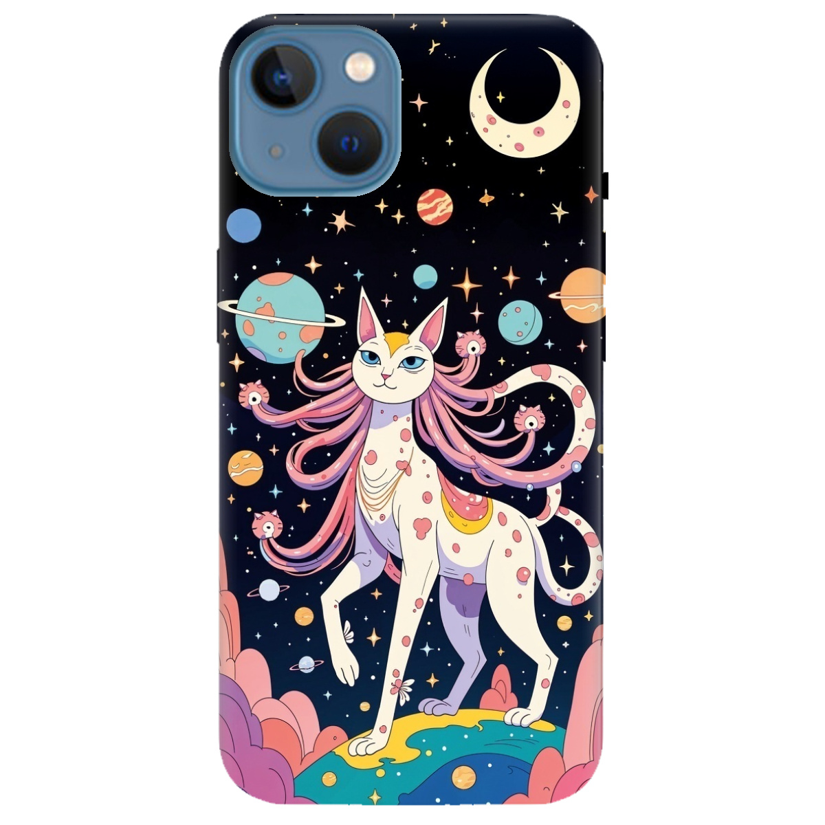 Чехол для Apple iPhone 13 прозрачный Cosmic Cat - фото 1 - Чехлы для телефонов
