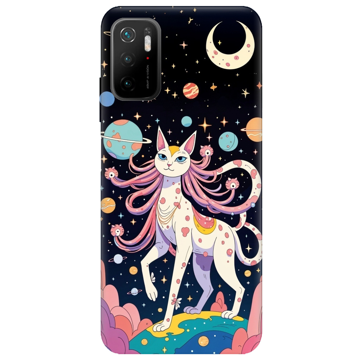 Чехол для Xiaomi Redmi Note 10 5G прозрачный Cosmic Cat - фото 1 - Чехлы для телефонов