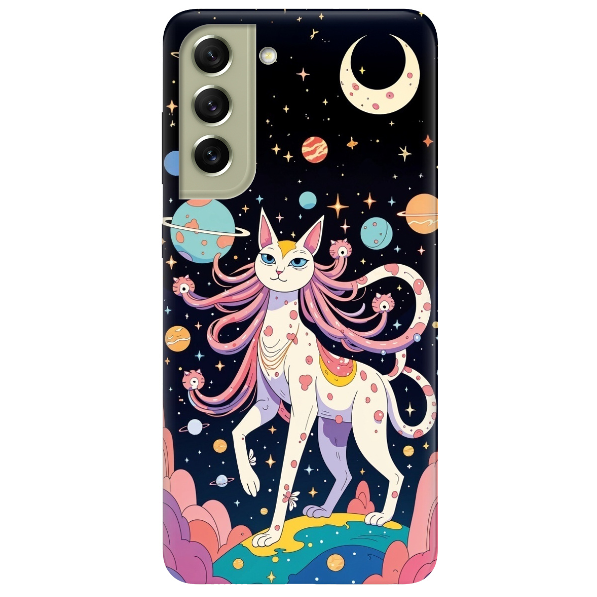 Чохол для Samsung Galaxy S21 FE прозорий Cosmic Cat - фото 1 - Чохли для телефонів