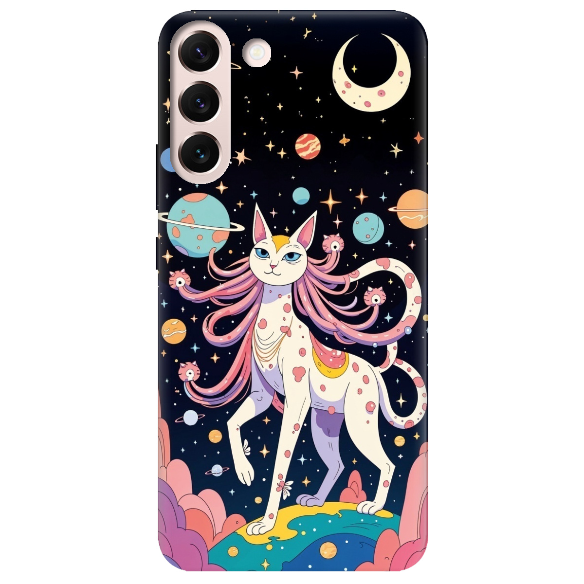 Чехол для Samsung Galaxy S22 прозрачный Cosmic Cat - фото 1 - Чехлы для телефонов