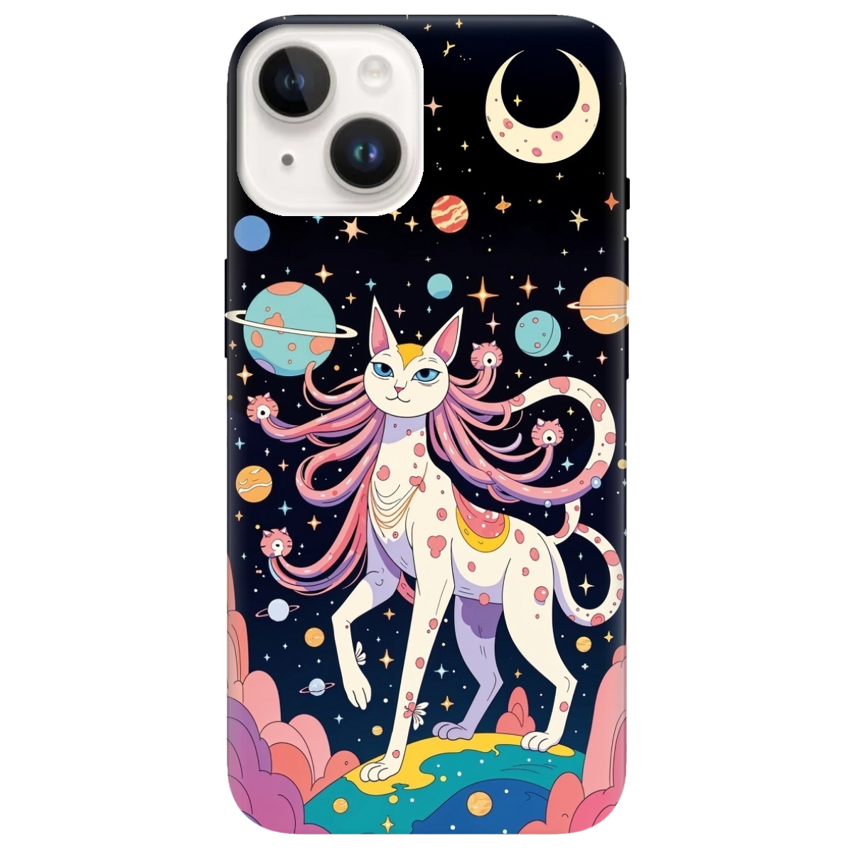 Чехол для Apple iPhone 14 прозрачный Cosmic Cat - фото 1 - Чехлы для телефонов