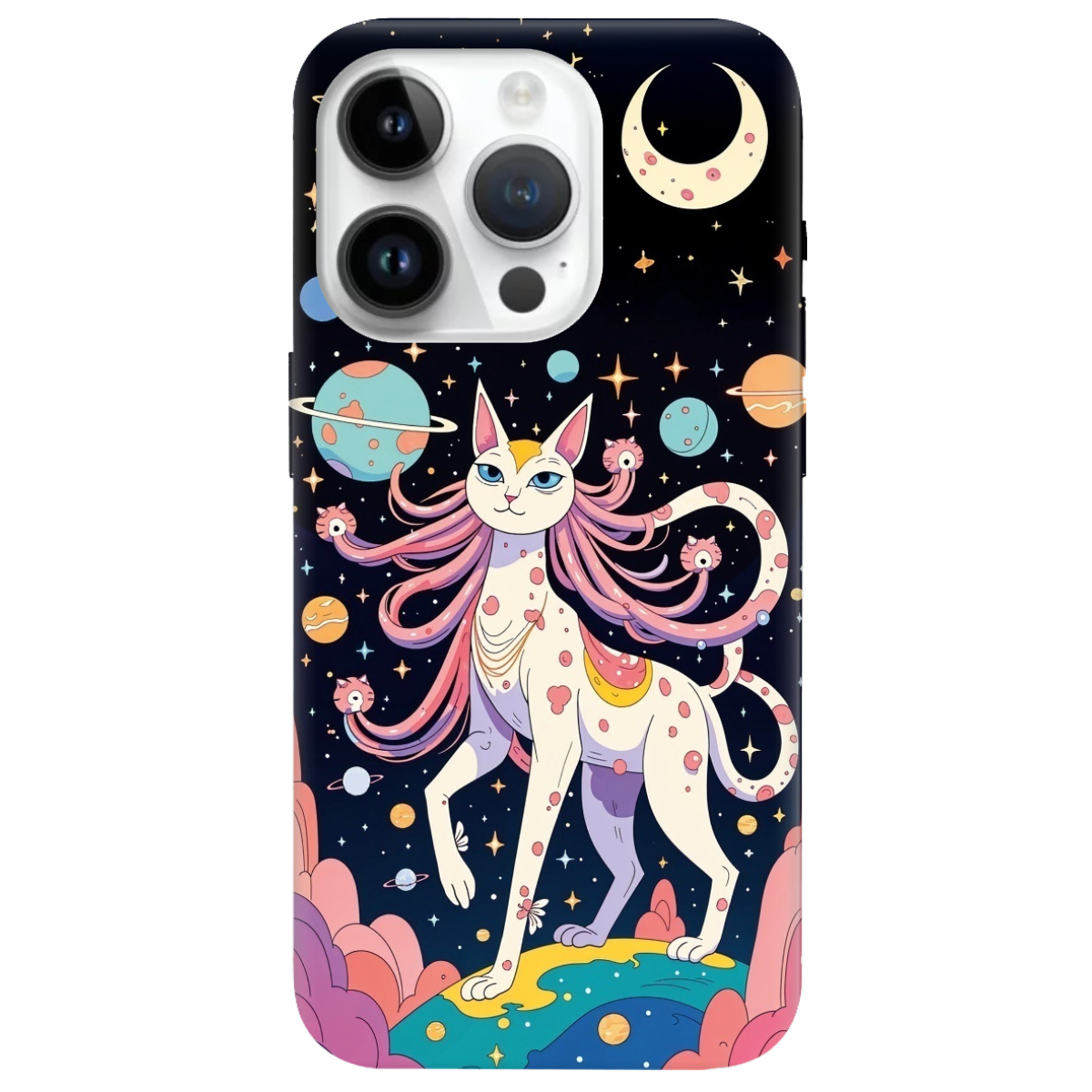 Чехол для Apple iPhone 14 Pro Max прозрачный Cosmic Cat - фото 1 - Чехлы для телефонов