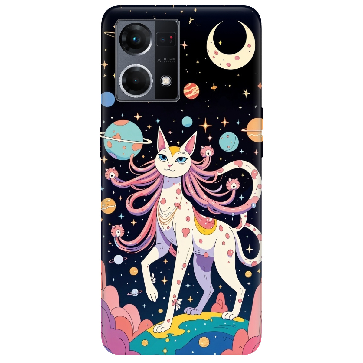 Чехол для Oppo Reno  7 4G прозрачный Cosmic Cat - фото 1 - Чехлы для телефонов