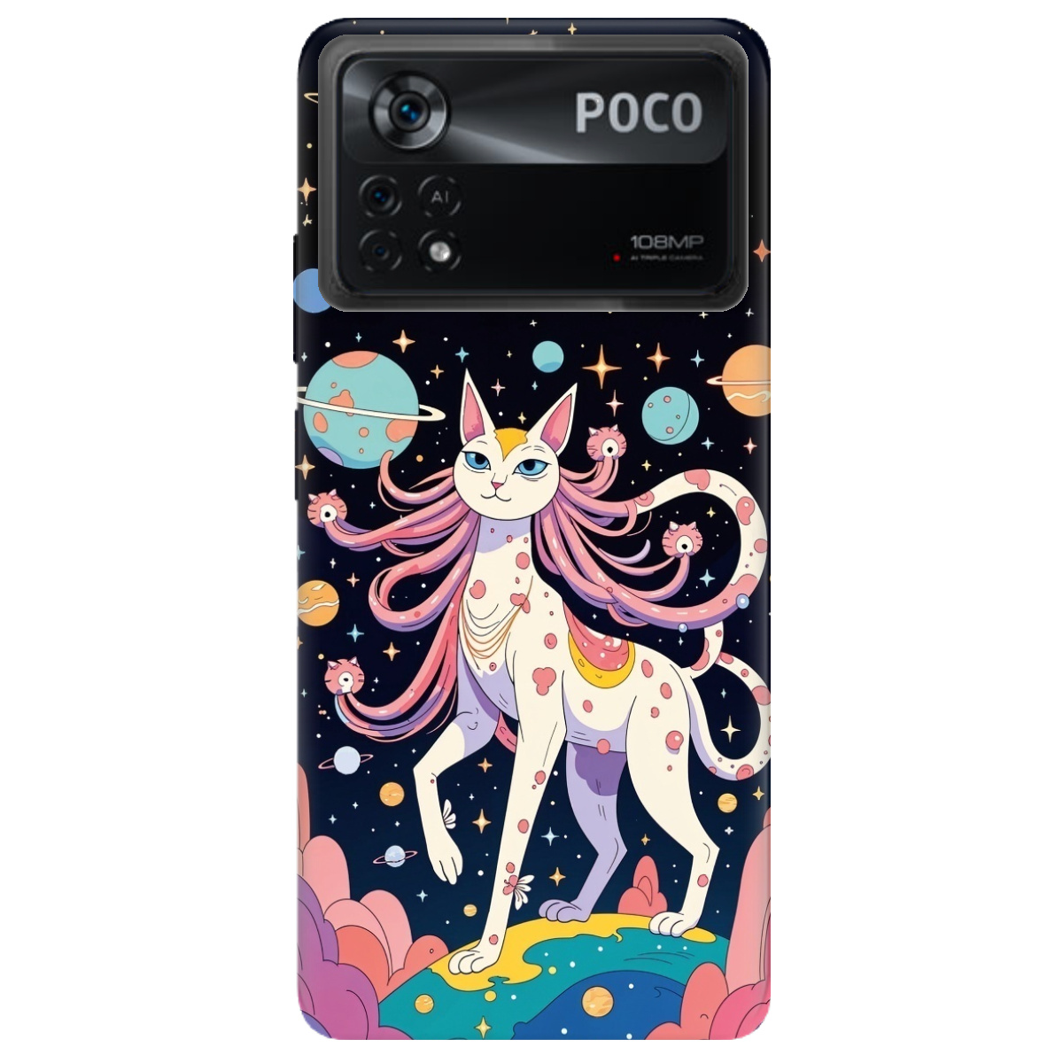 Чохол для Xiaomi Poco X4 Pro 5G прозорий Cosmic Cat - фото 1 - Чохли для телефонів