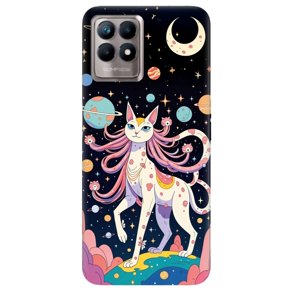 Чехол для Realme 8i прозрачный Cosmic Cat - фото 1 - Чехлы для телефонов