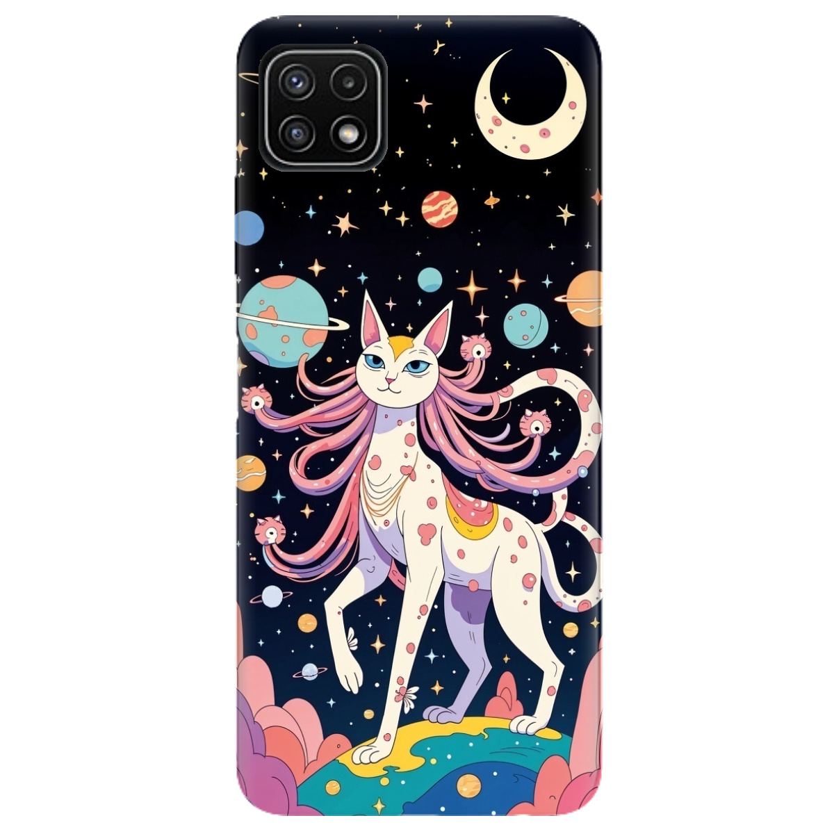 Чехол для Samsung Galaxy A22 5G прозрачный Cosmic Cat - фото 1 - Чехлы для телефонов