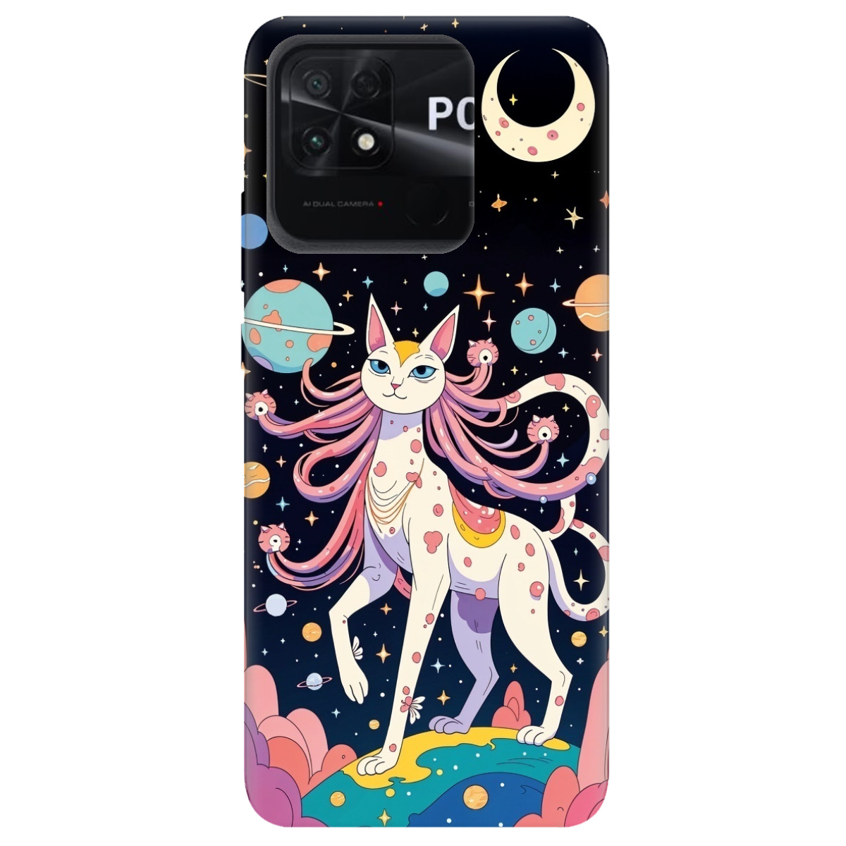Чехол для Xiaomi Poco C40 прозрачный Cosmic Cat - фото 1 Чехол для Xiaomi Poco C40 прозрачный Cosmic Cat - фото 1 - Чехлы для телефонов
