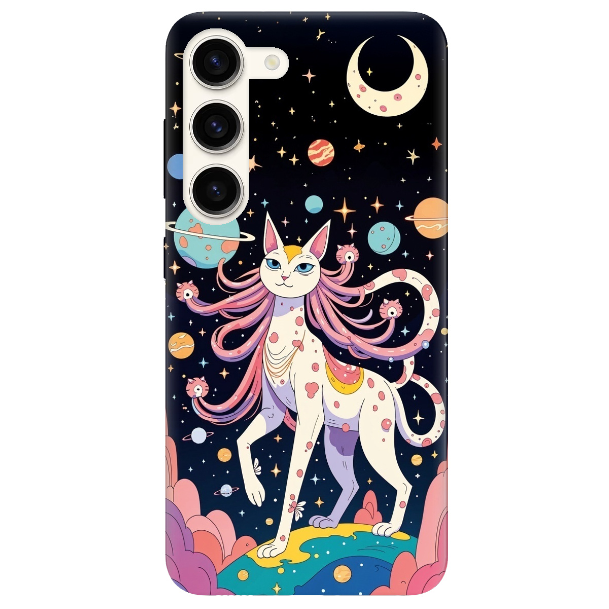 Чехол для Samsung Galaxy S23 прозрачный Cosmic Cat - фото 1 - Чехлы для телефонов