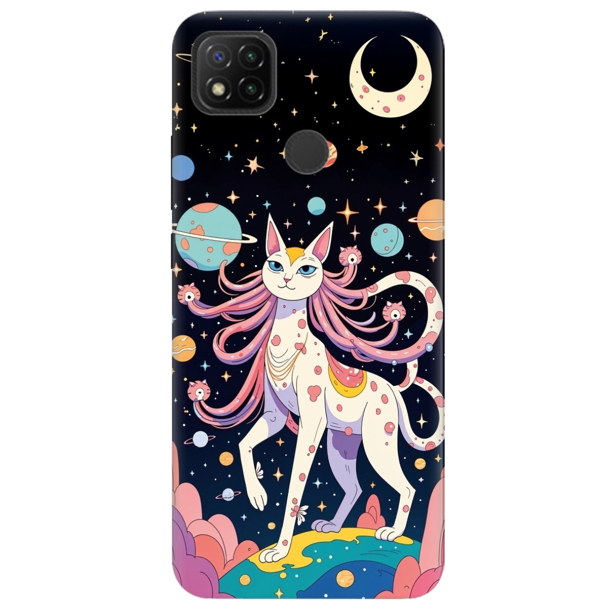 Чохол для Xiaomi Redmi 10A прозорий Cosmic Cat - фото 1 - Чохли для телефонів