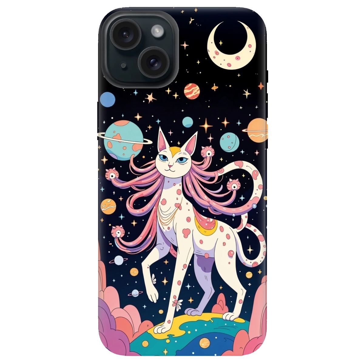 Чохол для Apple iPhone 15 Plus прозорий Cosmic Cat - фото 1 - Чохли для телефонів