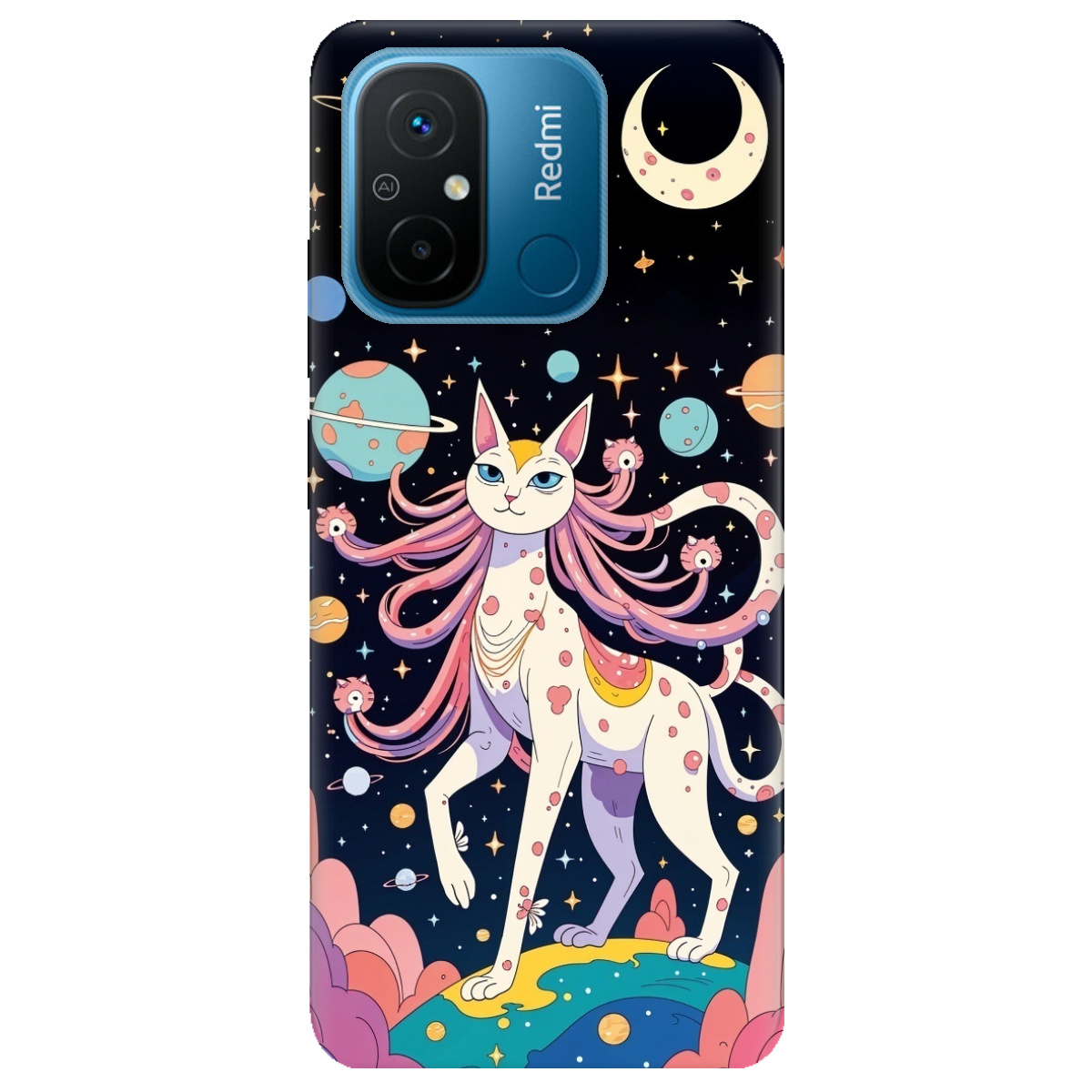 Чохол для Xiaomi Redmi 12C прозорий Cosmic Cat - фото 1 Чохол для Xiaomi Redmi 12C прозорий Cosmic Cat - фото 1 - Чохли для телефонів