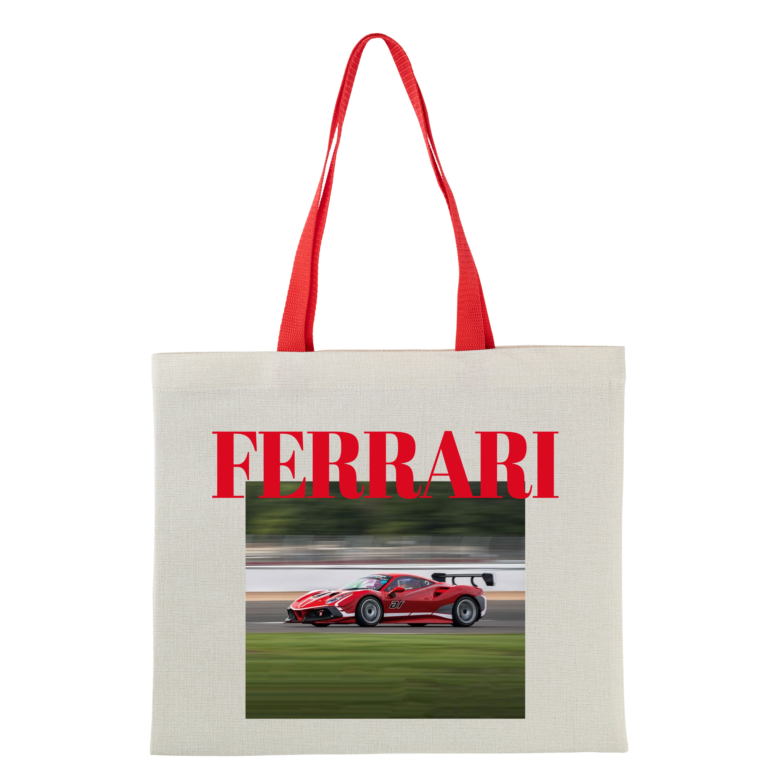 Еко сумка лляна горизонтальна з червоними ручками 40,5*35,5 см Ferrari - фото 1 Еко сумка лляна горизонтальна з червоними ручками 40,5*35,5 см Ferrari - фото 1 - Сумки, рюкзаки
