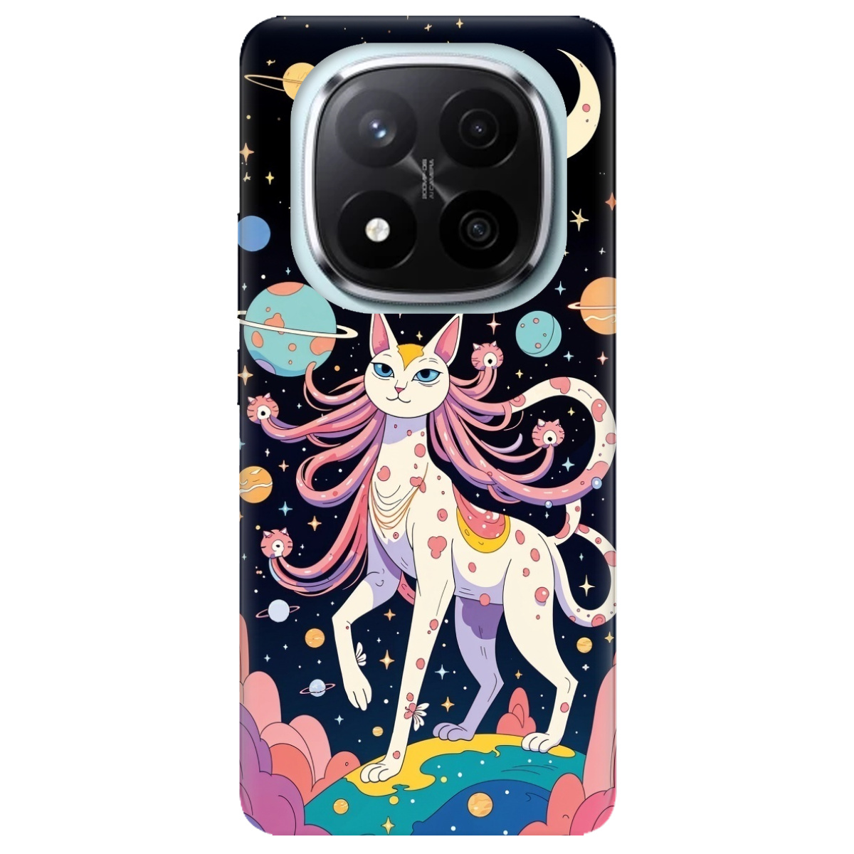 Чехол для Xiaomi Redmi Note 14 Pro + 5G прозрачный Cosmic Cat - фото 1 - Чехлы для телефонов