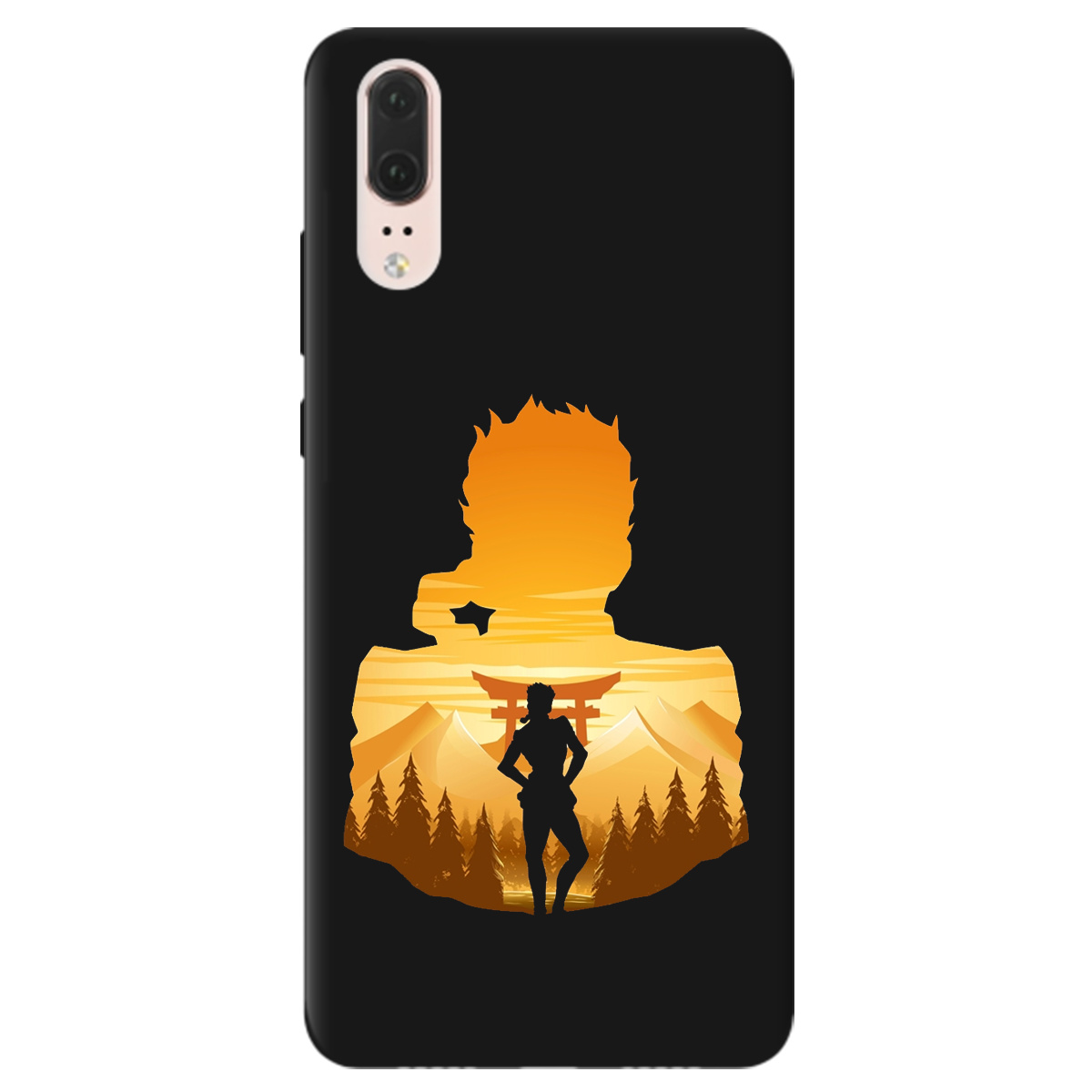 Чехол для Huawei P20 черный матовый soft touch JoJo Giorno Giovanna - фото 1 - Чехлы для телефонов