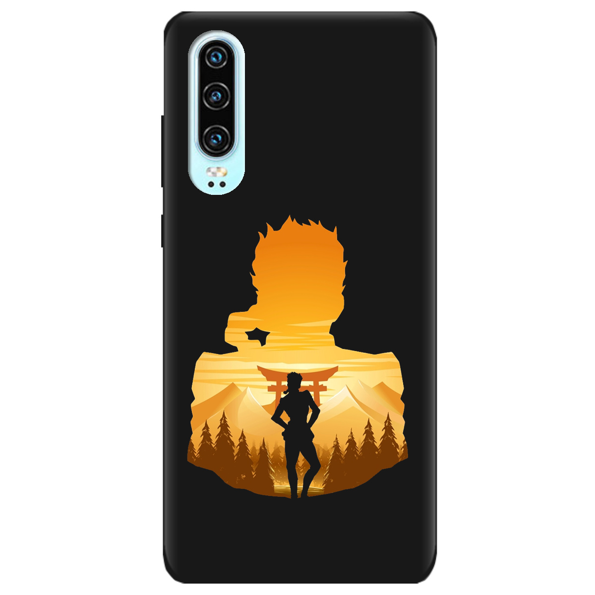 Чехол для Huawei P30 черный матовый soft touch JoJo Giorno Giovanna - фото 1 - Чехлы для телефонов