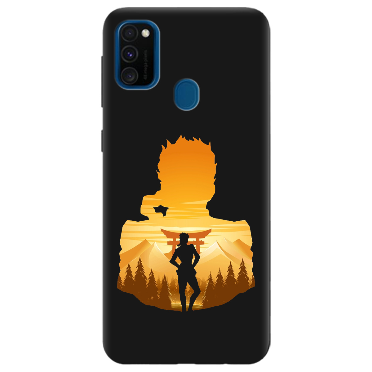 Чехол для Samsung Galaxy M30s черный матовый soft touch JoJo Giorno Giovanna - фото 1 - Чехлы для телефонов
