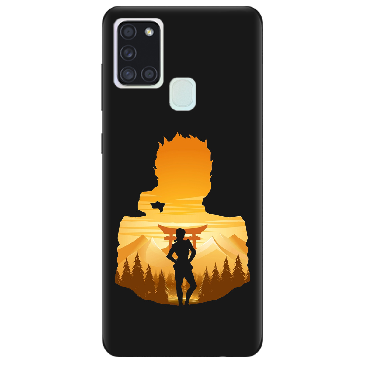 Чехол для Samsung Galaxy A21s черный матовый soft touch JoJo Giorno Giovanna - фото 1 - Чехлы для телефонов