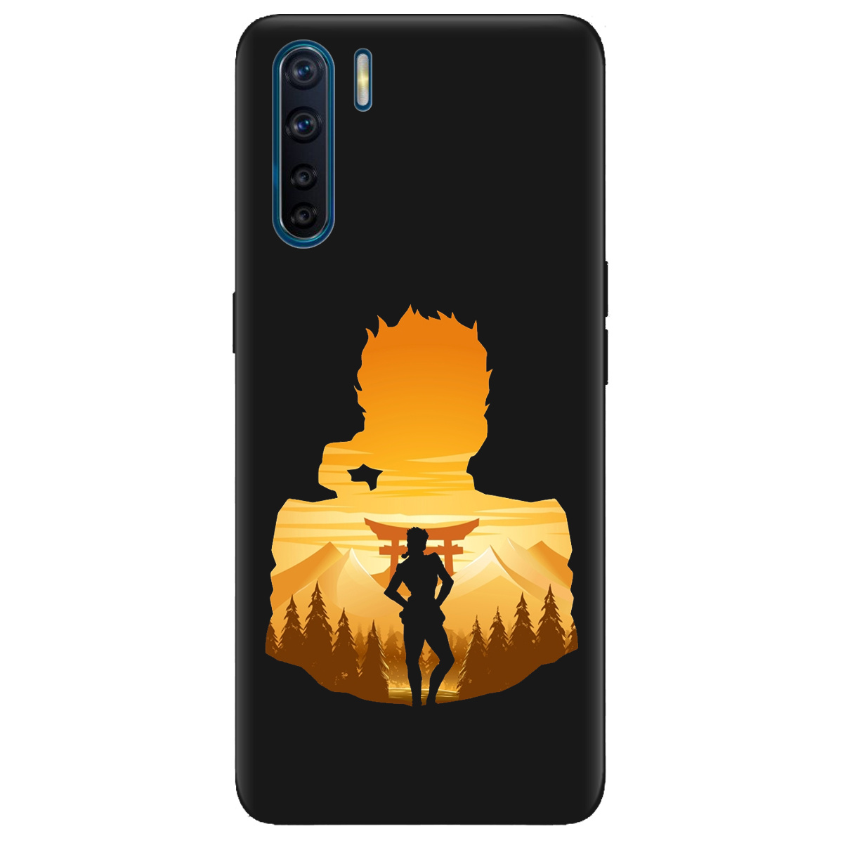 Чехол для Oppo Reno 3 черный матовый soft touch JoJo Giorno Giovanna - фото 1 - Чехлы для телефонов