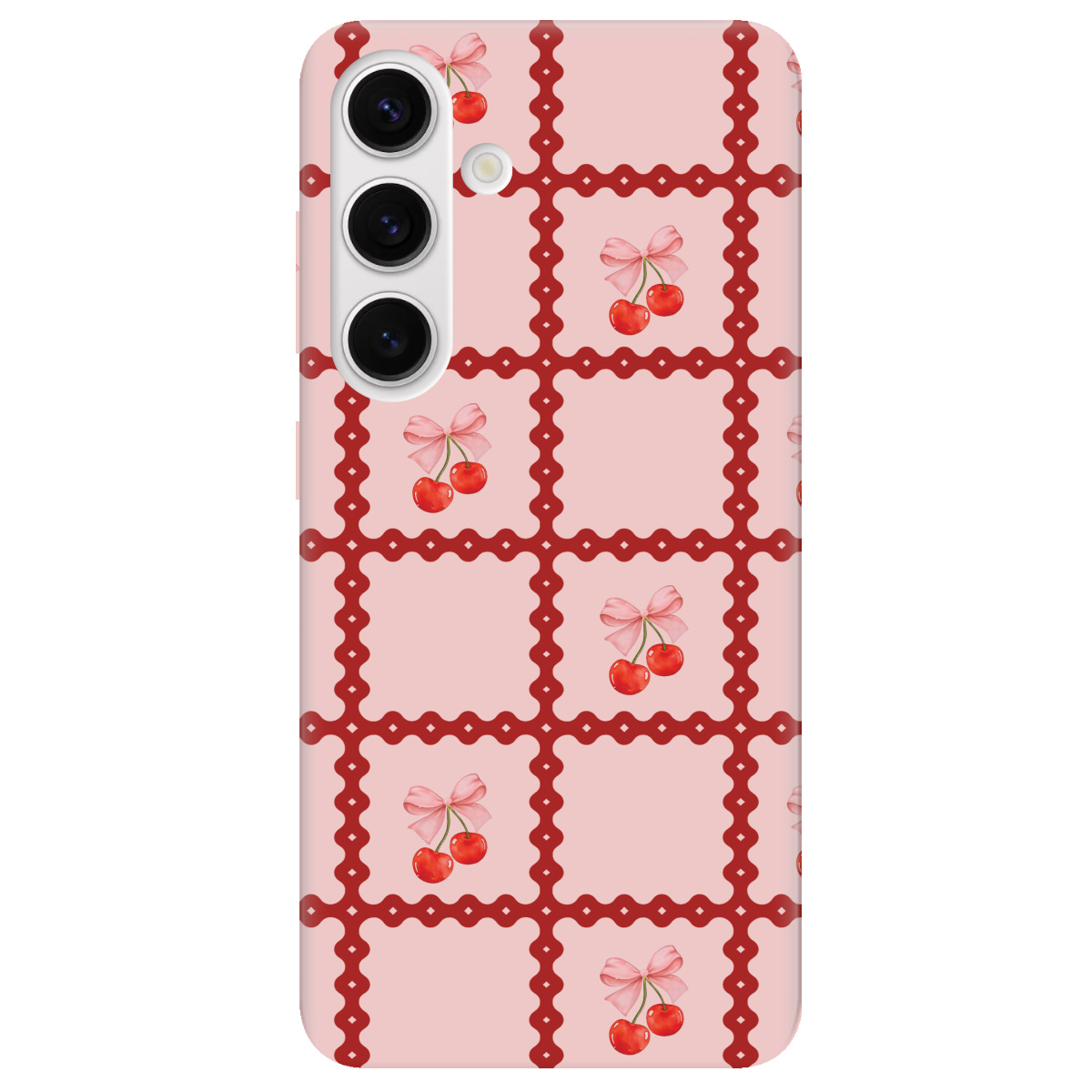 Чохол для Samsung Galaxy S24 Plus прозорий Вишні у сітці - фото 1 - Чохли для телефонів