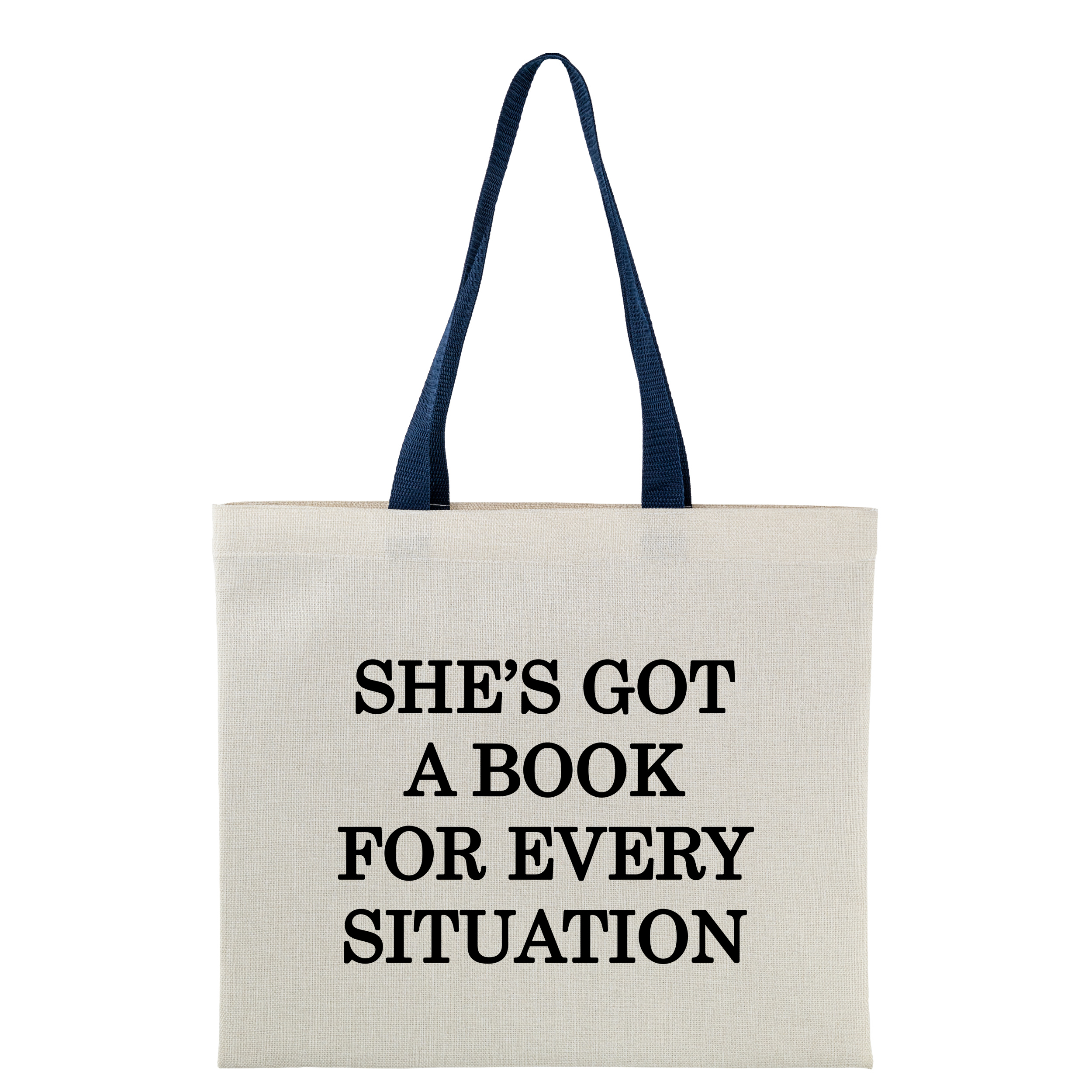 Эко сумка льняная горизонтальная с темно-синими ручками 40,5*35,5 см Любителька книг - фото 1 - Сумки, рюкзаки